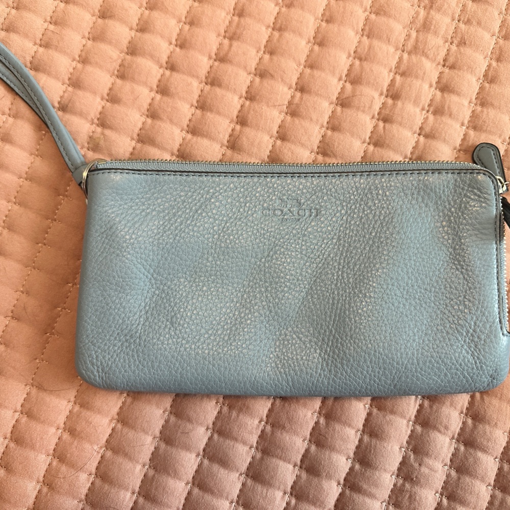 Coach Sky Blue Leather Wristlet Wallet